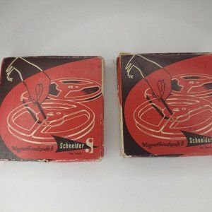 2 Schneider Magnet Band Spule 8 w/ Boxes GERMANY Vintage Radio Spool 3"